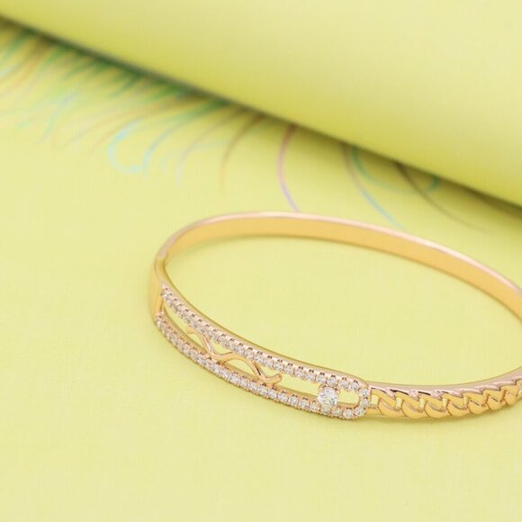 Rose Gold Plated Bangle with Dual Row Crystal Detailing, XPBL0480 - Picture 3 of 11